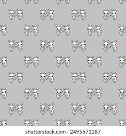 Cute white rabbits dancing in love seamless pattern 