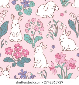 Cute white rabbits spring