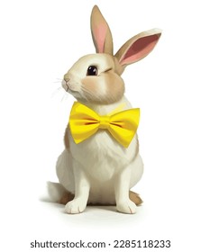 Cute white rabbits in various poses with white background. colorful Easter eggs vector illustration for kids and adults. Happy Spring holiday