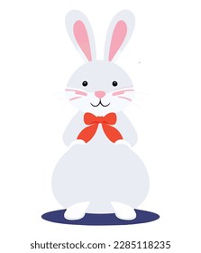 Conejos blancos en varias poses con fondo blanco. colorida ilustración vectorial de huevos de Pascua para niños y adultos. Feliz primavera