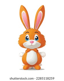 Cute white rabbits in various poses with white background. colorful Easter eggs vector illustration for kids and adults. Happy Spring holiday