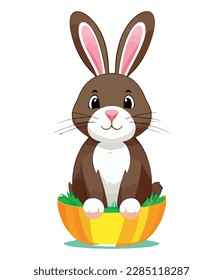 Cute white rabbits in various poses with white background. colorful Easter eggs vector illustration for kids and adults. Happy Spring holiday