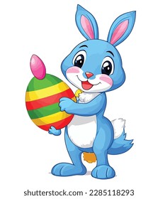 Cute white rabbits in various poses with white background. colorful Easter eggs vector illustration for kids and adults. Happy Spring holiday