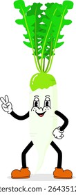 Cute White Radish Character Making a V Pose – Funny Vegetable Cartoon Illustration