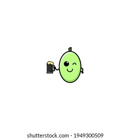 Cute White Radish Drink Cola  Cartoon Character Vector Illustration Design. Outline, Cute, Funny Style. Recomended For Children Book, Cover Book, And Other.