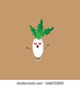 cute white radish mascot vector design 
