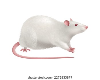 Cute white rat against blank background vector illustration