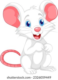 Cute white rat cartoon smilling illustration