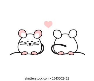 Cute white rat isolated on white background. Front and back view