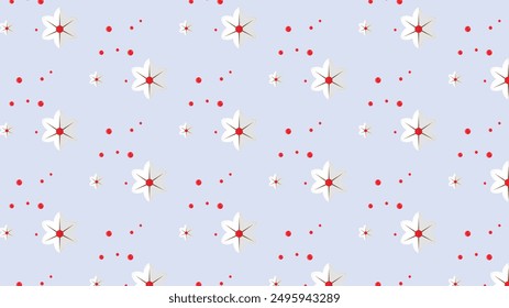 cute white red cartoon flower and red dots seamless pattern in light blue background for fabric print, paper print, social media, party print or any use. flower doodle