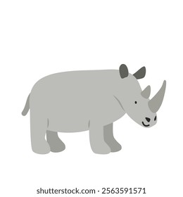 Cute white rhinoceros cartoon clipart. Rhino vector illustration in flat style. Hand-drawn wild animal concept