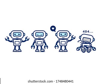 Cute white robot AI character mascot simple pose set