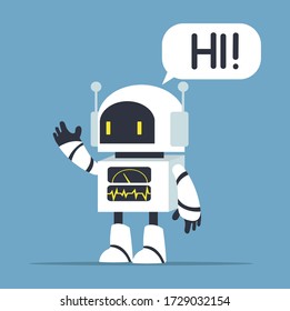 Cute white robot character say hi