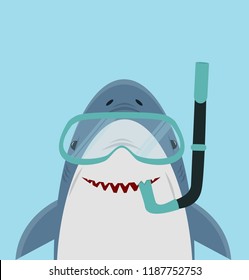 Cute White Shark  with diving equipment