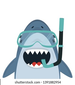 Cute White Shark  with diving equipment vector