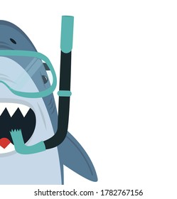 Cute White Shark  with diving equipment vector cartoon