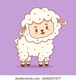 Cute White Sheep. Adorable Farm Animal. Funny cartoon kawaii character. Vector illustration. Kids collection 