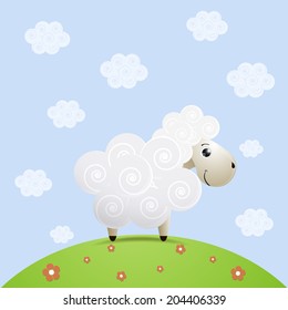 cute white sheep character vector
