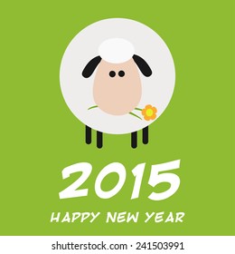 Cute White Sheep With A Flower.Modern Flat Design New Year Card.Vector Illustration