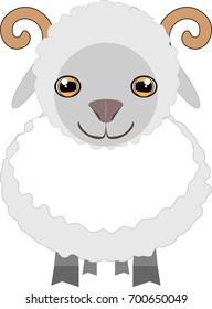 Cute white sheep with funny horns, vector illustration