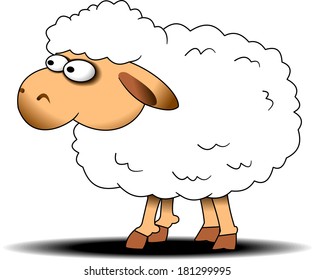 cute white sheep playing on meadow, vector illustration