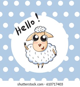 cute white sheep says hello