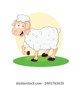 Cute white sheep standing in grass illustration
