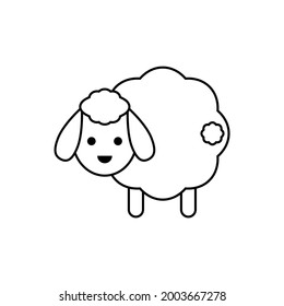 Cute white sheep with tail. Vector drawing. Lamb linear outline isolated illustration. 