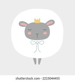 Cute White Sheep With Yellow Crown, Blue Bow And Pink Cheeks