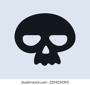 Cute white skull icon. Calm head from skeleton. Dia De Los Muertos, Day of Dead. Mexican traditional holiday and festival. Creepy emblem, logo or badge. Cartoon flat vector illustration