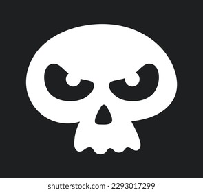 Cute white skull icon. Evil head from skeleton. Symbol of Halloween and Day of Dead. Design element for invitation and greeting card for international holiday. Cartoon flat vector illustration