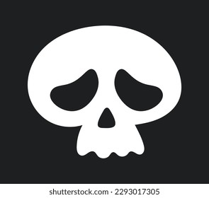 Cute white skull icon. Sad head from skeleton. Emoticon and emoji. Emotions and feelings. Fear and horror, Halloween. Sticker for social networks and messengers. Cartoon flat vector illustration