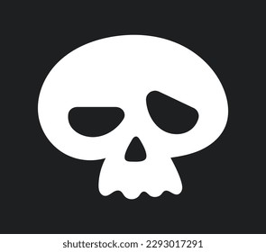Cute white skull icon. Surprised head from skeleton. Symbol of terrible holidays and festivals. Mexican culture and traditions. Poster or banner for website. Cartoon flat vector illustration