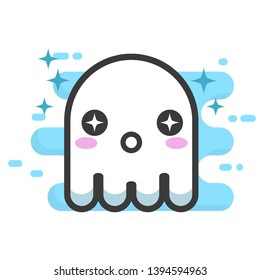 Cute white small ghost excited with sparkling eyes