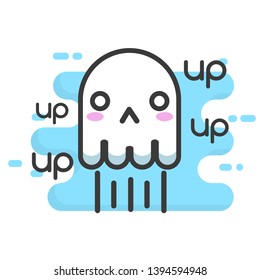 Cute white small ghost flying upwards