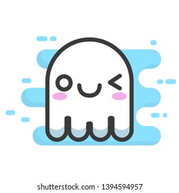 Cute white small ghost one eye blinking