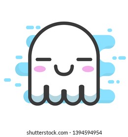 Cute white small ghost smiling with closed eyes