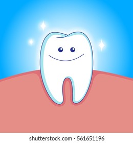 Cute white smiling tooth in animated style. Vector illustration. EPS10.