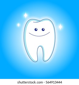 Cute white smiling tooth in animated style. Vector illustration EPS10.