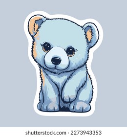 Cute white snow bear, vector, sticker 
