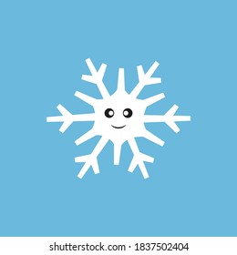 Cute white snowflake with smiling face isolated on background