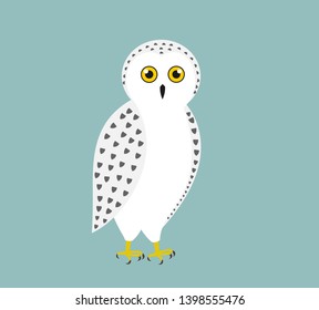 Cute white snowy owl. Vector illustration.