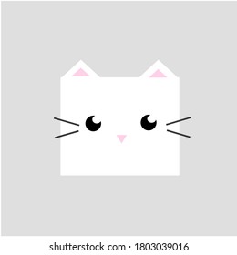 Cute white Squared Cartoon Cat