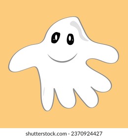 cute white star character white ghost halloween icon with orange background white mascot design