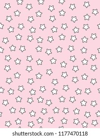 Cute White Stars Seamless Vector Pattern. Sweet Starry Sky. Lovely Bright Simple Design. White Tiny Stars on a Pink Background. Pink Sky with White Stars. Lovely Pastel Color Nursery Layout.