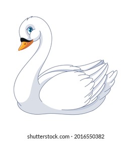 Cute white swan. Cartoon vector illustration