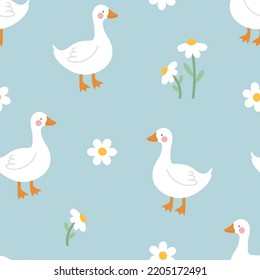 cute white swan goose seamless pattern vector background