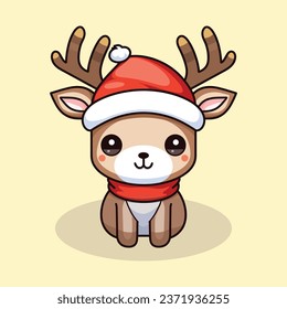 
Cute White Tail Hirsch Cartoon-Zeichen mit Weihnachtsmütze 