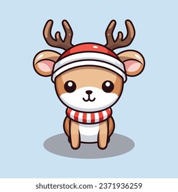 
Cute White Tailed Deer Cartoon Character Wearing Santa Hat illustration 