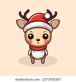 
Cute White Tailed Deer Cartoon Character Wearing Santa Hat illustration 